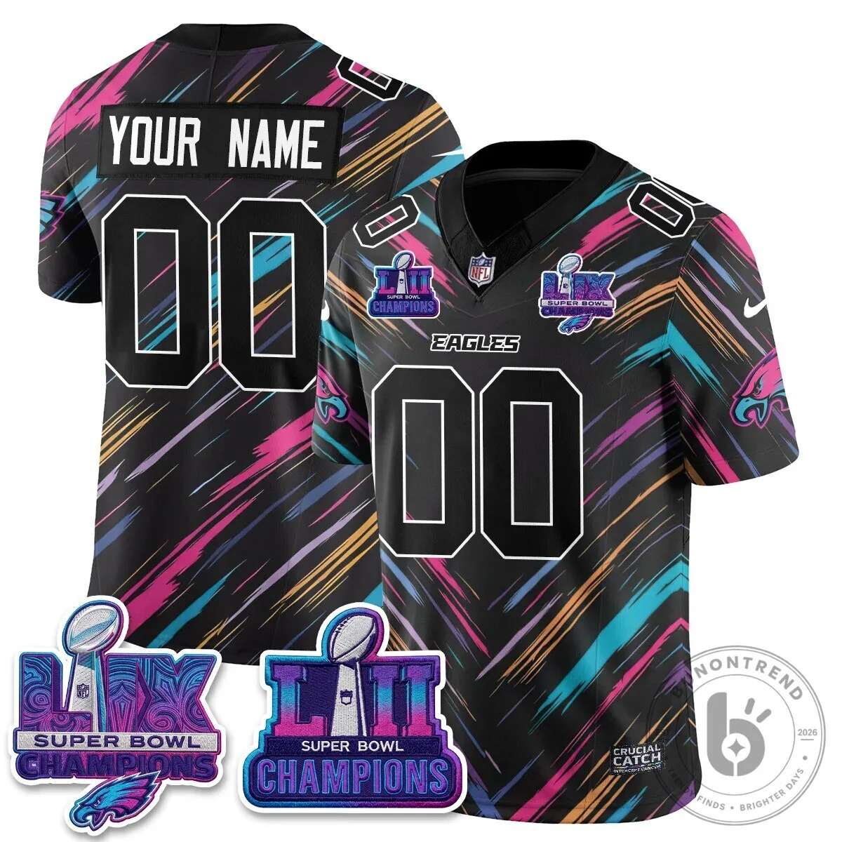 Philadelphia Eagles Super Bowl LII Champions Intercept Cancer Vapor Custom Jersey