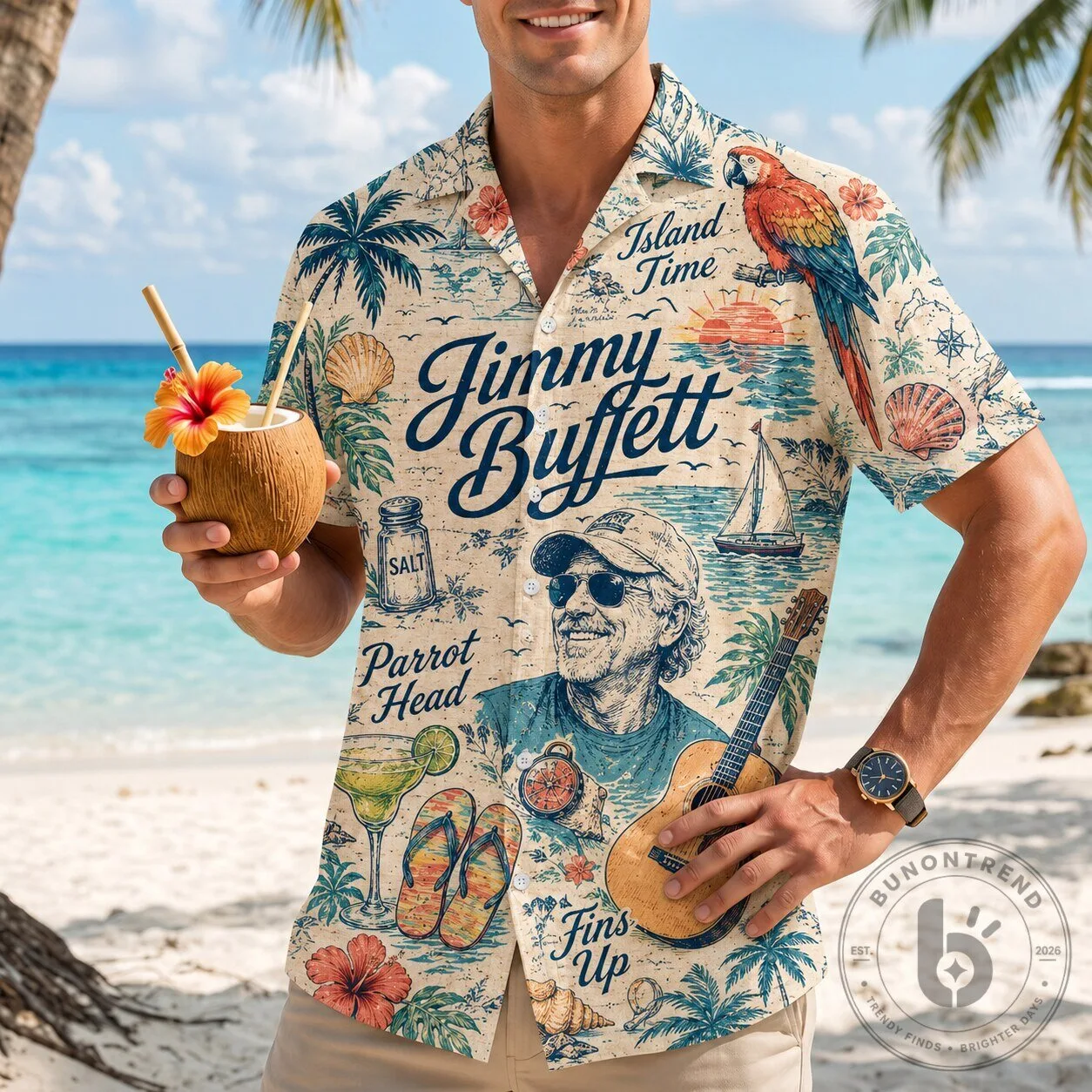 Jimmy Buffett Island Time Parrot Head Hawaiian Shirt