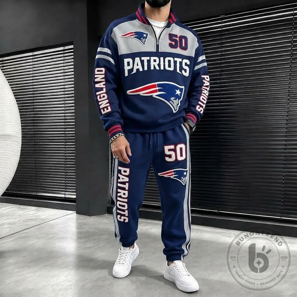 New England Patriots Quarter Zip Color Block Sweatshirt and Jogger Pants Tracksuit