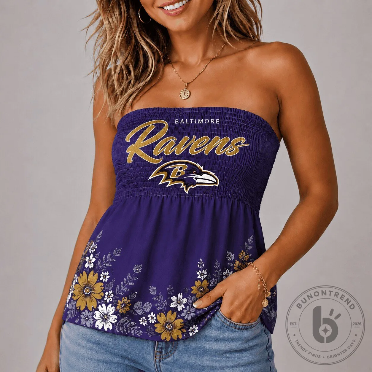 Baltimore Ravens Floral Strapless Tube Top for Women