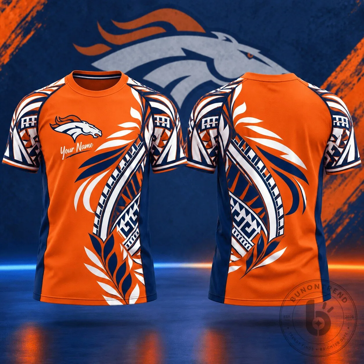 Denver Broncos NFL Football Tribal Graphic Custom Name T-Shirt