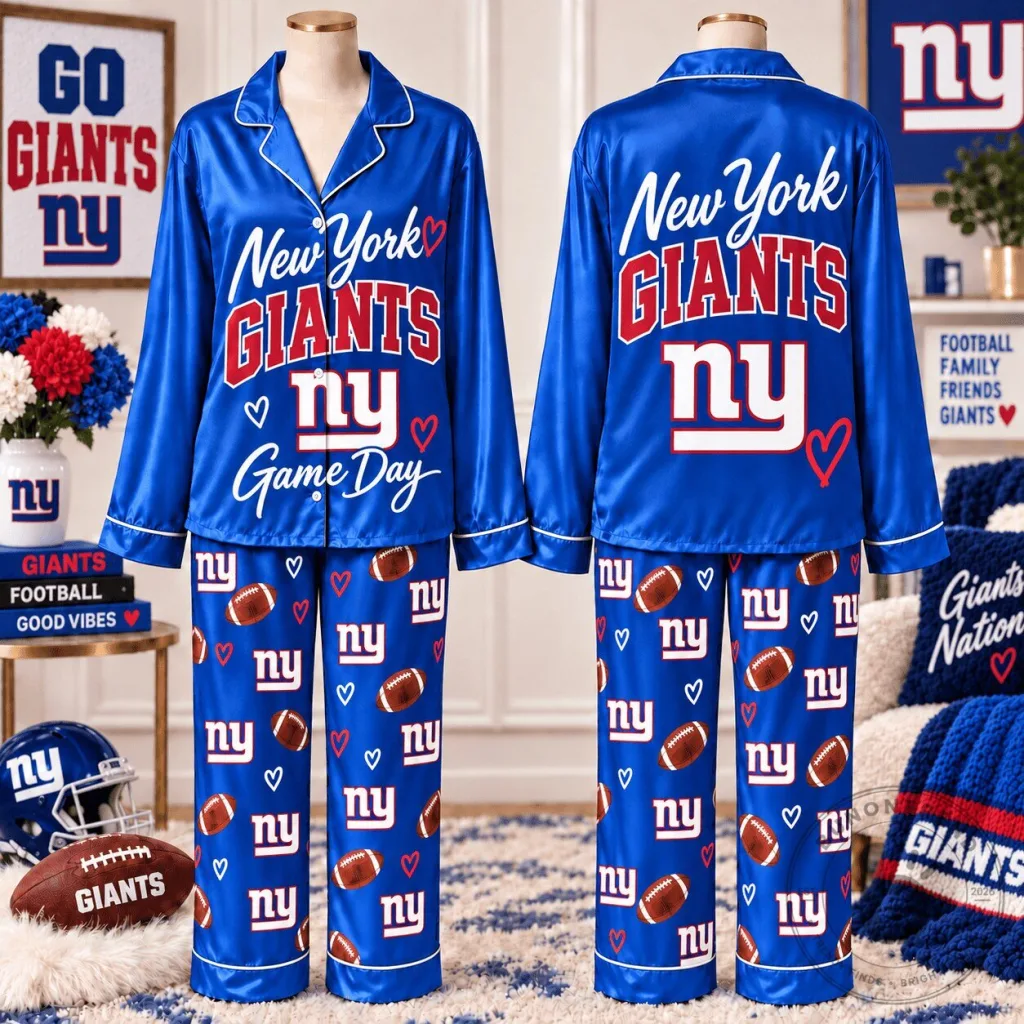 New York Giants Game Day Blue Satin Pajamas Set for Women 21 New York Giants Game Day Blue Satin Pajamas Set for Women