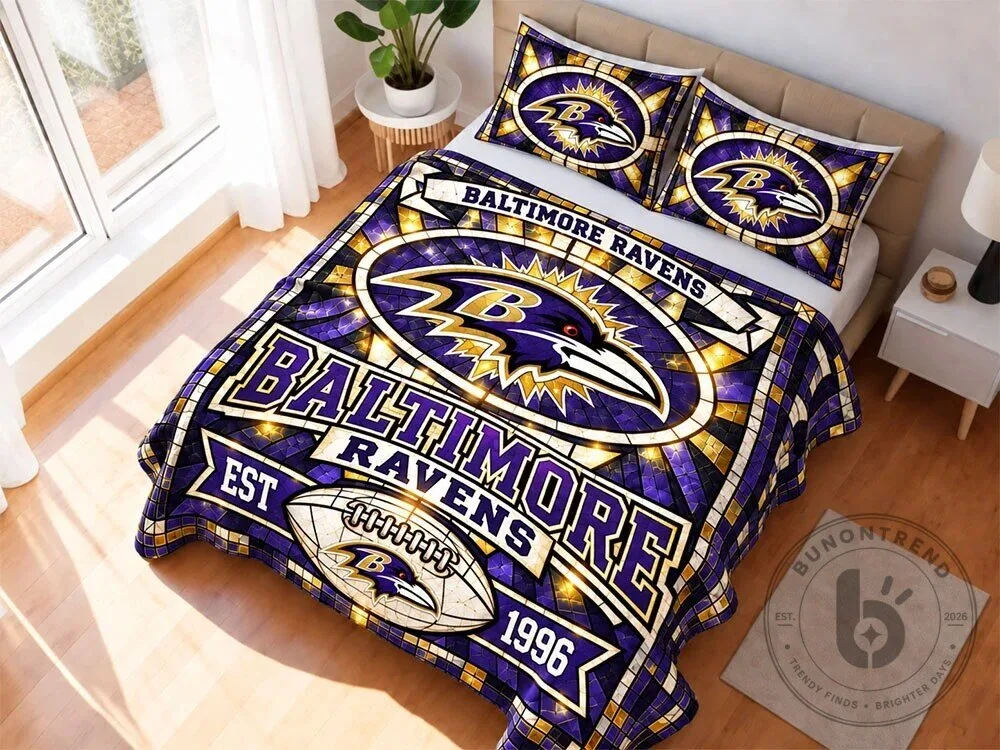 Baltimore Ravens Stained Glass Pattern NFL Football Team Quilt Bedding Set 12 Baltimore Ravens Stained Glass Pattern NFL Football Team Quilt Bedding Set