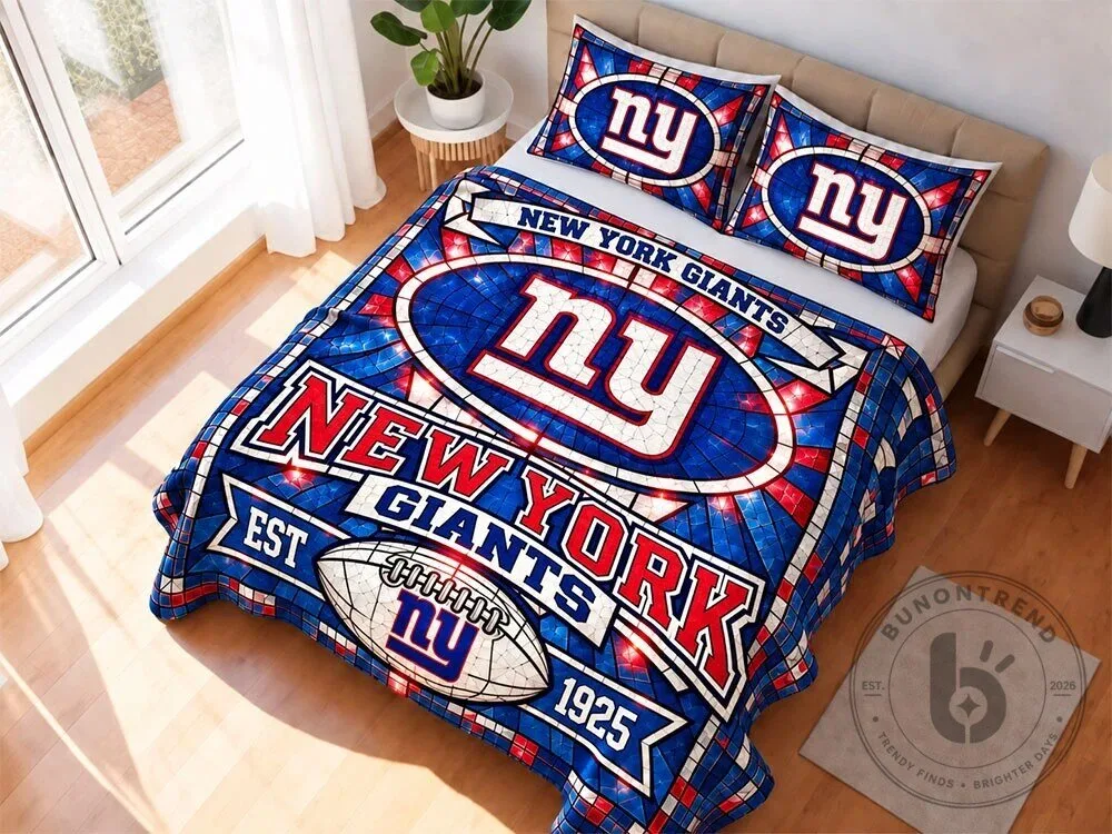 New York Giants Stained Glass Pattern Quilt Bedding Set