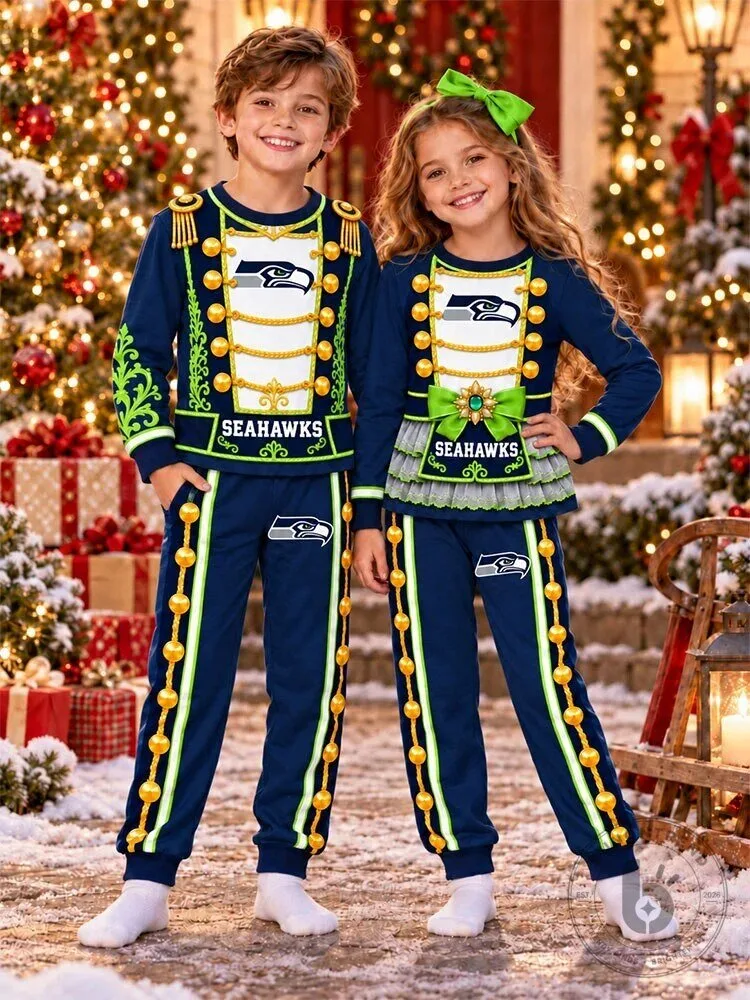 Seattle Seahawks Nutcracker Christmas Holiday Kids Pajamas Set