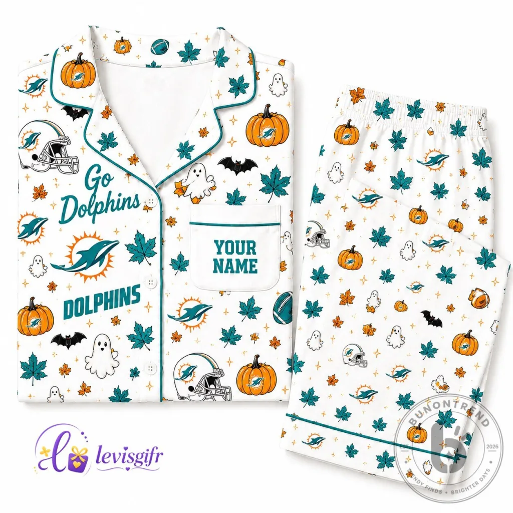 Miami Dolphins Football Halloween Personalized Pajamas Set Miami Dolphins Football Halloween Personalized Pajamas Set