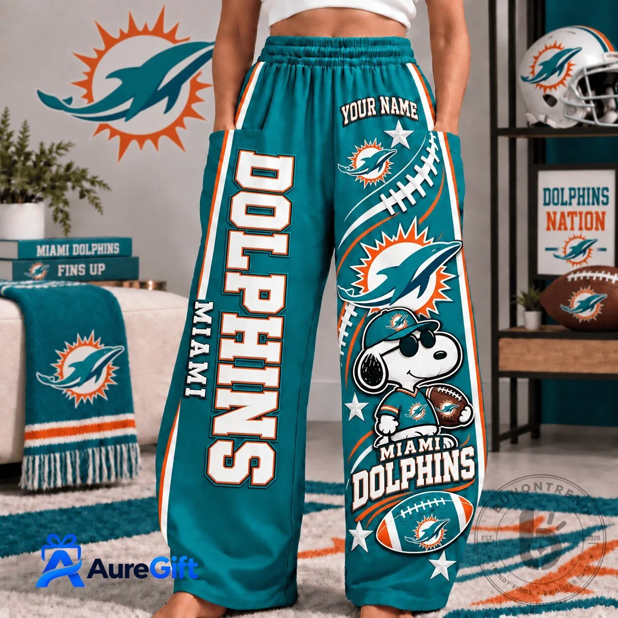 Miami Dolphins Snoopy Personalized Wide Leg Pants for Women