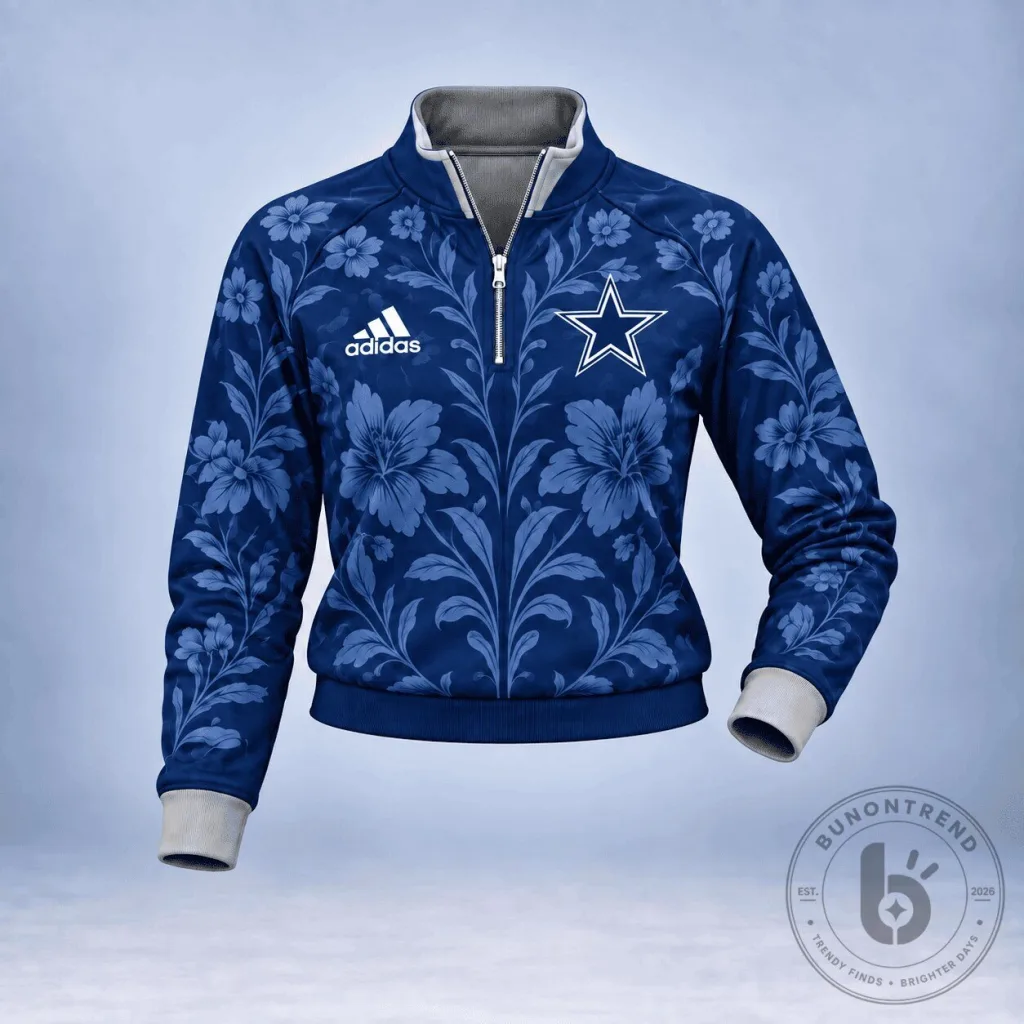 Dallas Cowboys Floral Pattern Quarter-Zip Jacket for Men and Women 26 Dallas Cowboys Floral Pattern Quarter-Zip Jacket for Men and Women