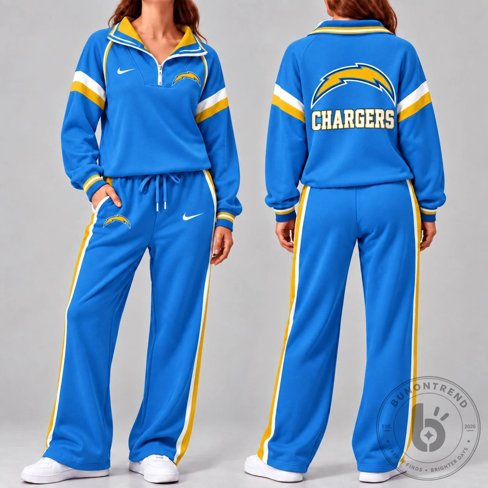 Los Angeles Chargers Nike Quarter-Zip Pullover and Wide-Leg Pants Set