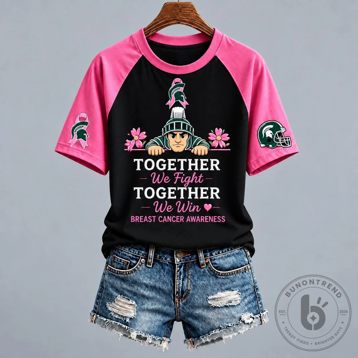 Michigan State Spartans Breast Cancer Awareness Together We Fight Together We Win T-Shirt