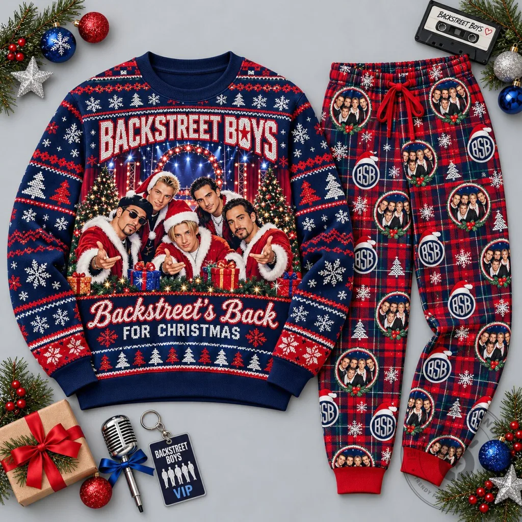 Backstreet Boys Back For Christmas Portraits Navy Red Holiday Sweatshirt And Joggers