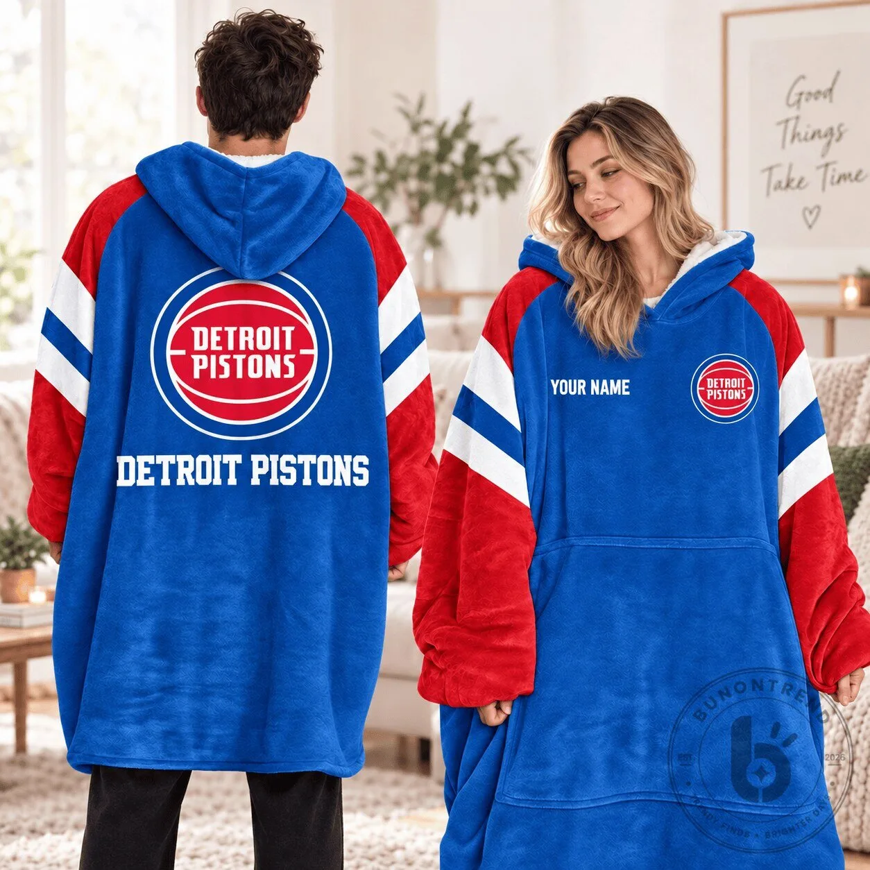 Detroit Pistons NBA Basketball Team Oversized Wearable Blanket Hoodie