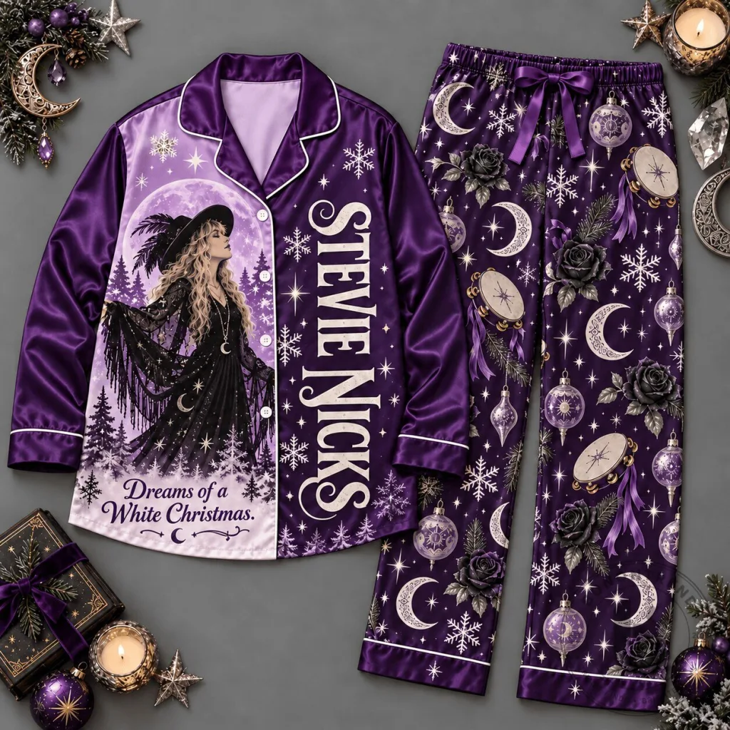 Stevie Nicks Dreams of a White Christmas Celestial Moon Pajamas Set