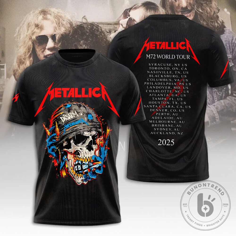 Metallica M72 World Tour 2025 Skull Disarm Graphic Print T-Shirt 2 Metallica M72 World Tour 2025 Skull Disarm Graphic Print T-Shirt