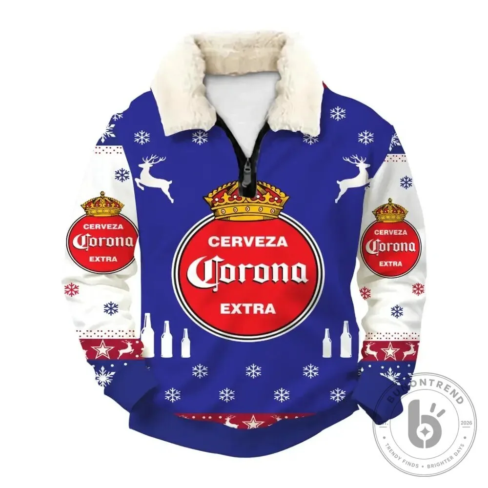 Corona Extra Beer Ugly Christmas Holiday Quarter Zip Sweatshirt