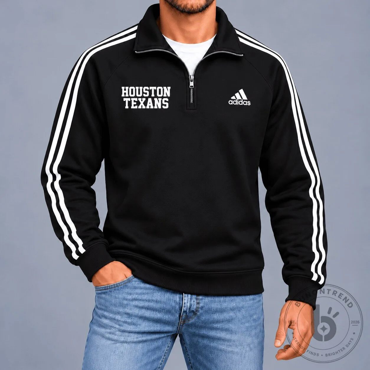 Houston Texans Adidas Black and White Stripe Quarter-Zip Sweatshirt 5 Houston Texans Adidas Black and White Stripe Quarter-Zip Sweatshirt