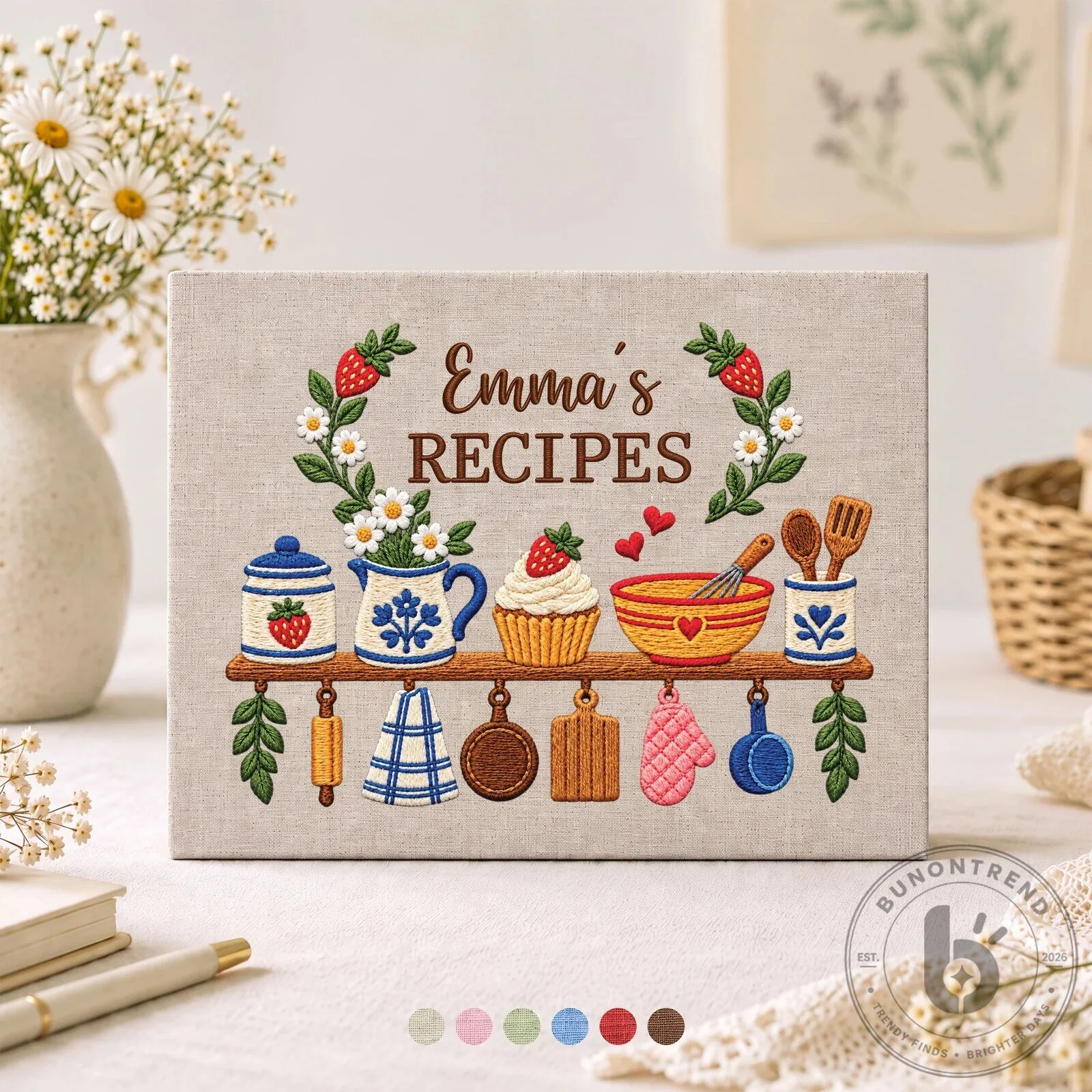 Personalized Olivia's Recipes Embroidered Cookbook Journal for Kitchen 7 Personalized Olivia