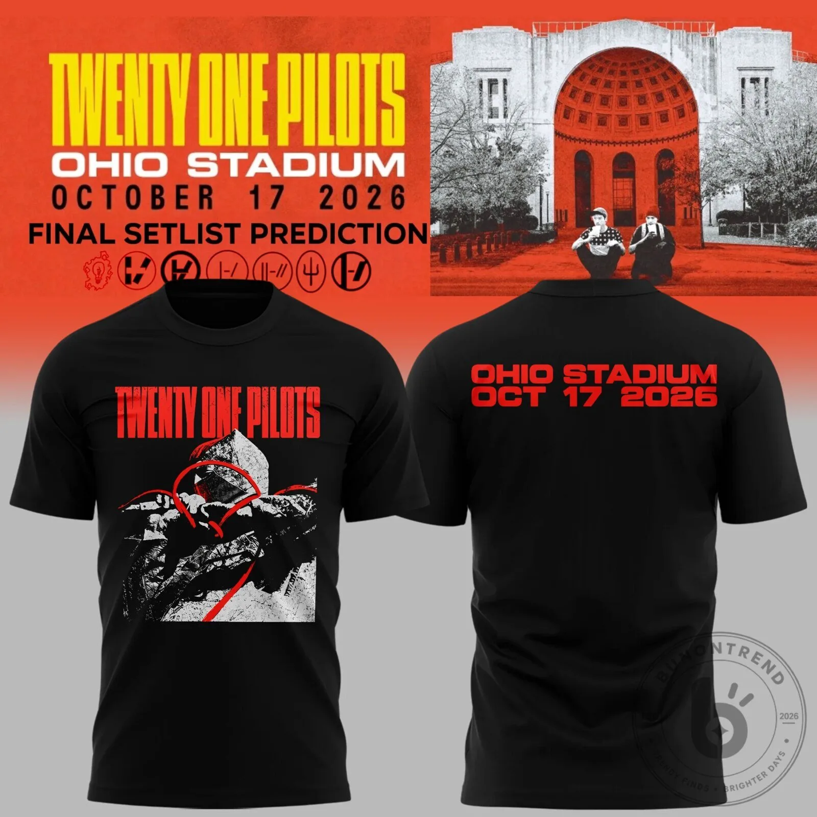 Twenty One Pilots Ohio Stadium October 2026 Concert Prediction Black T-Shirt