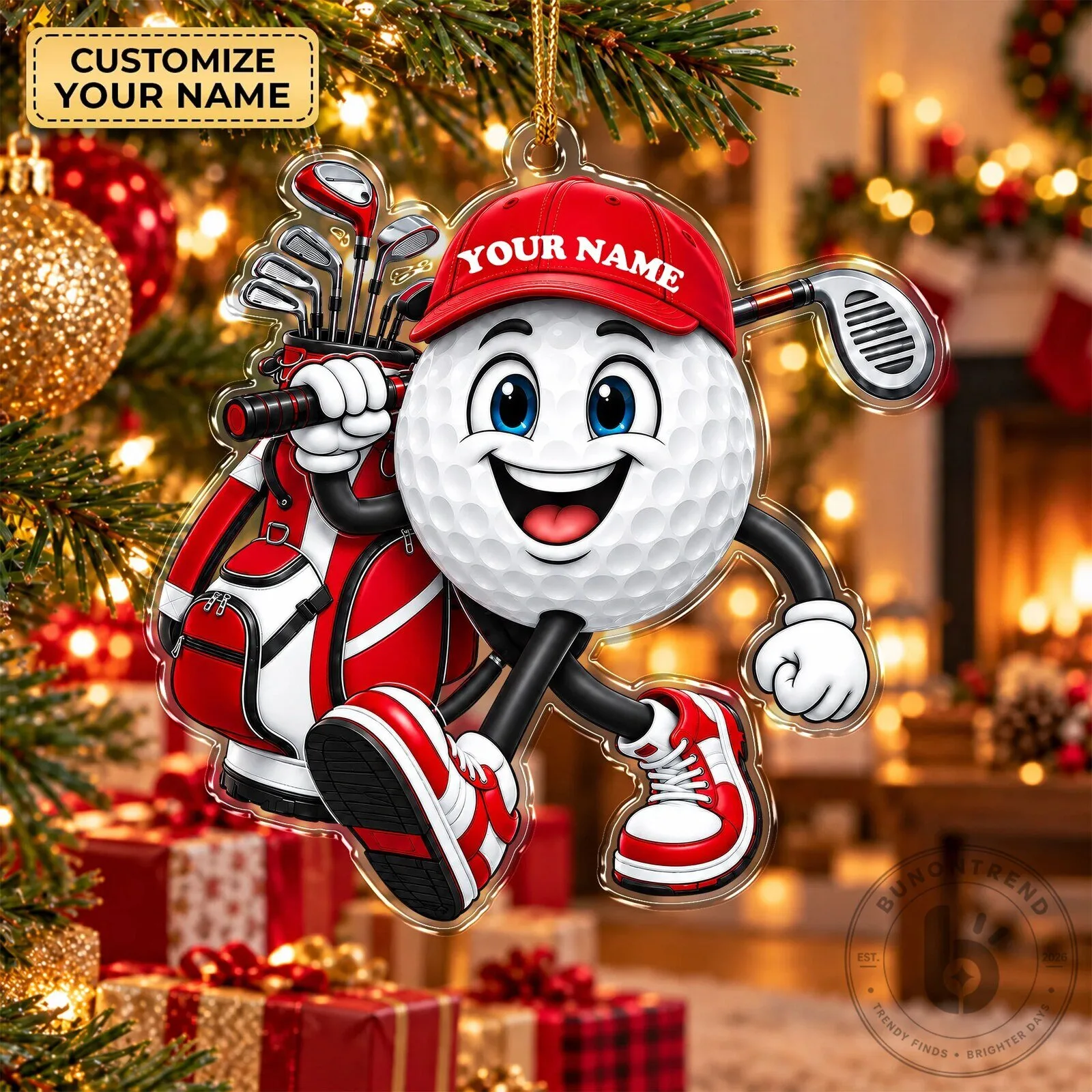 Personalized Golf Ball Character Acrylic Christmas Tree Ornament Decoration