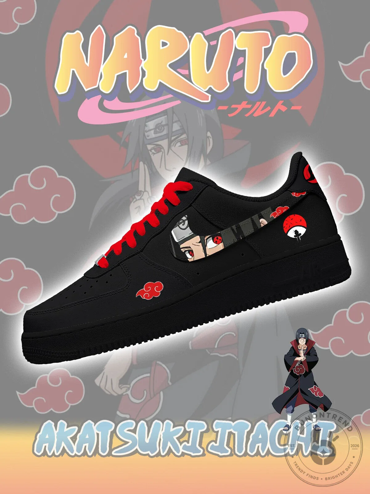 Naruto Akatsuki Itachi Uchiha Anime Character Themed Black Sneakers