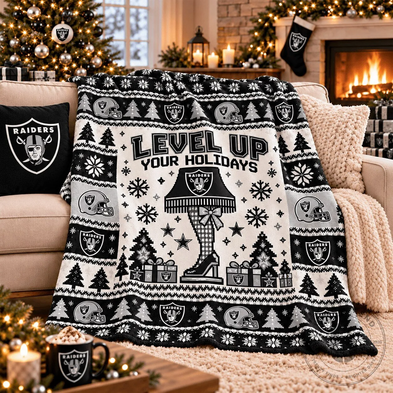 Las Vegas Raiders Christmas Level Up Your Holidays Blanket