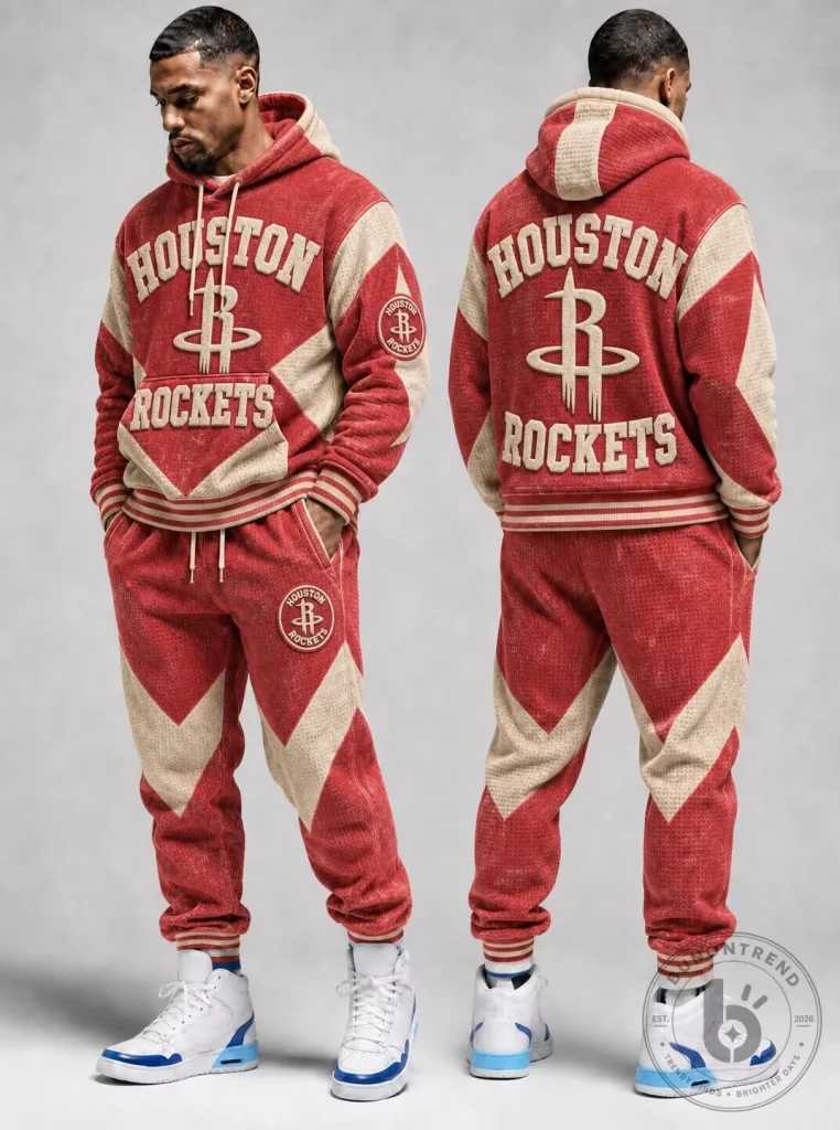 Houston Rockets NBA Basketball Team Red and Cream Vintage Style Hoodie