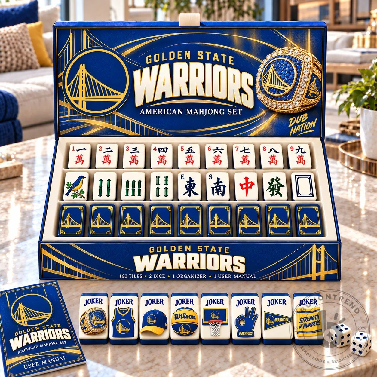 Golden State Warriors American Mahjong Game Set with 160 Tiles and Dice