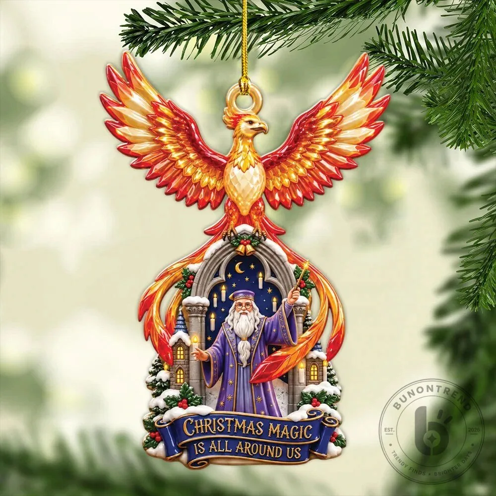 Christmas Magic Wizard and Phoenix Festive Holiday Acrylic Ornament