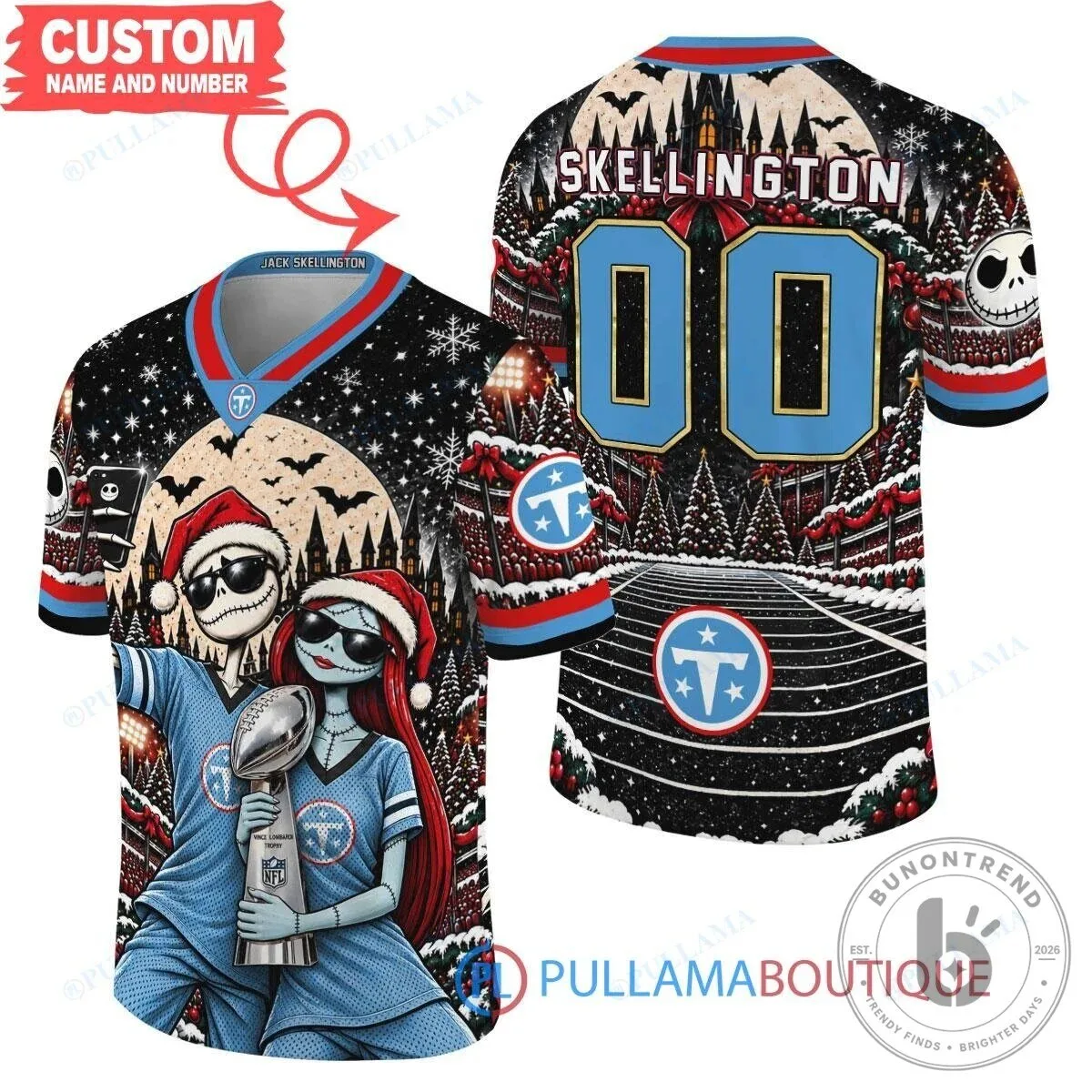Tennessee Titans Jack Skellington Sally Christmas Football Jersey