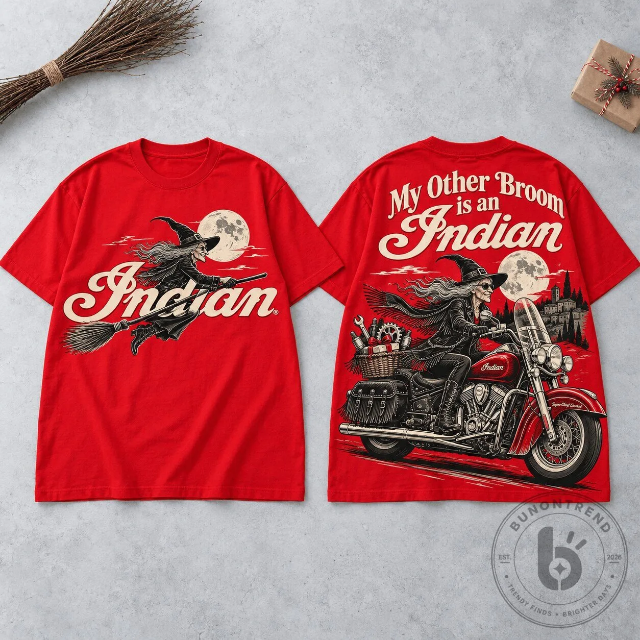 Indian Motorcycle La Befana Witch Riding Super Chief Limited T-Shirt 2 Indian Motorcycle La Befana Witch Riding Super Chief Limited T-Shirt