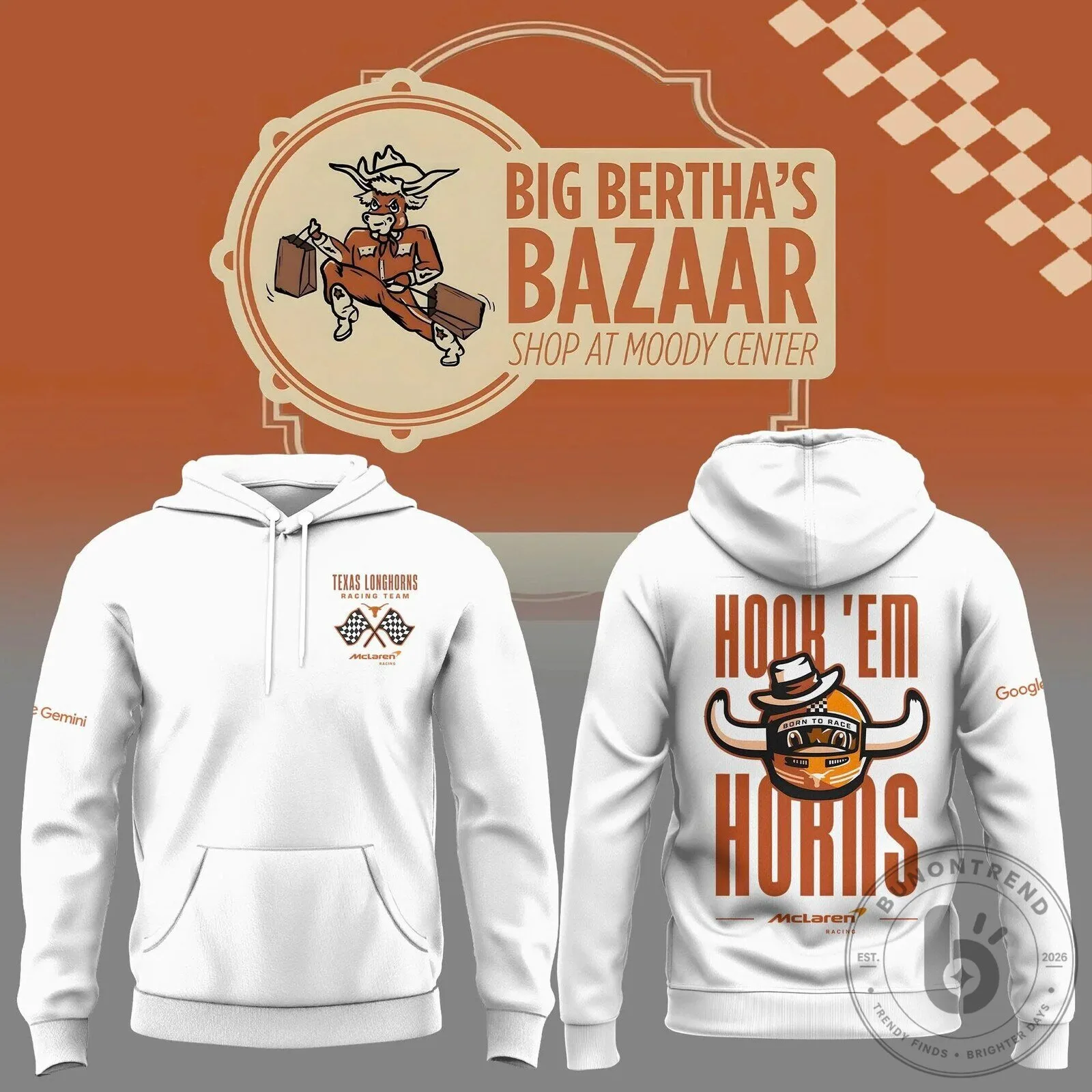 Texas Longhorns McLaren Racing Team Hook 'Em Horns White Hoodie