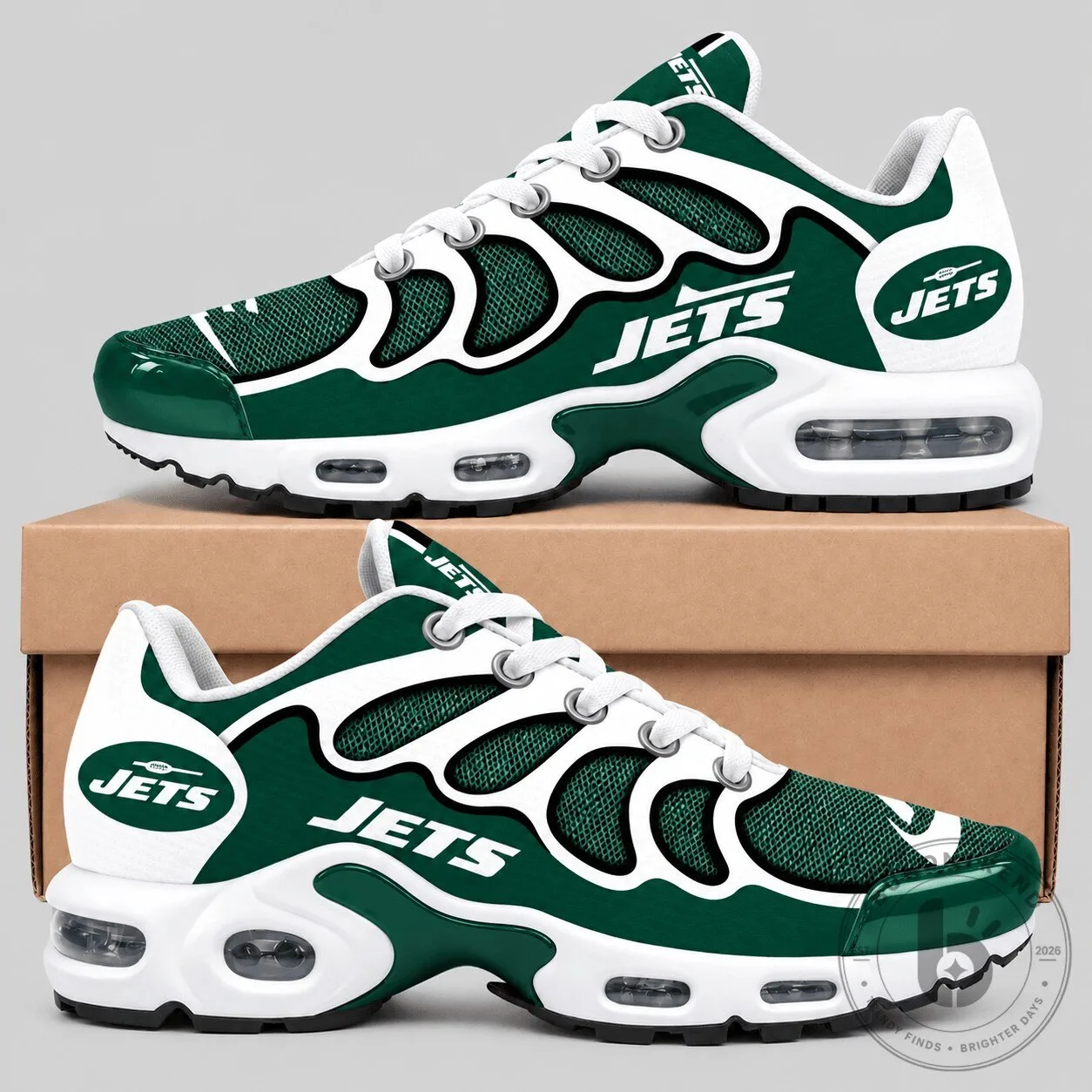 New York Jets NFL Team Logo Green and White Air Cushion Running Shoes