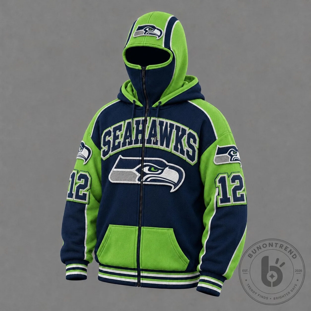 Seattle Seahawks Full-Zip Balaclava Hooded Sweatshirt for Men