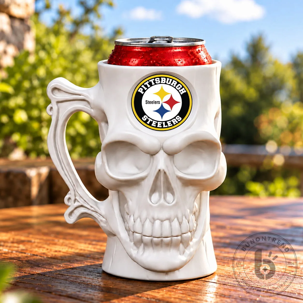 Pittsburgh Steelers Skull Beer Can Cooler