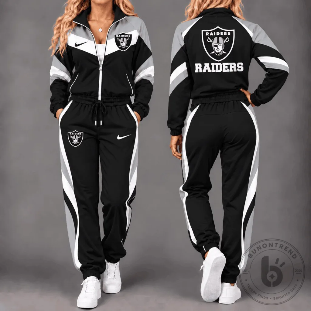 Las Vegas Raiders NFL Team Black and Gray Full Zip Tracksuit Jacket Las Vegas Raiders NFL Team Black and Gray Full Zip Tracksuit Jacket