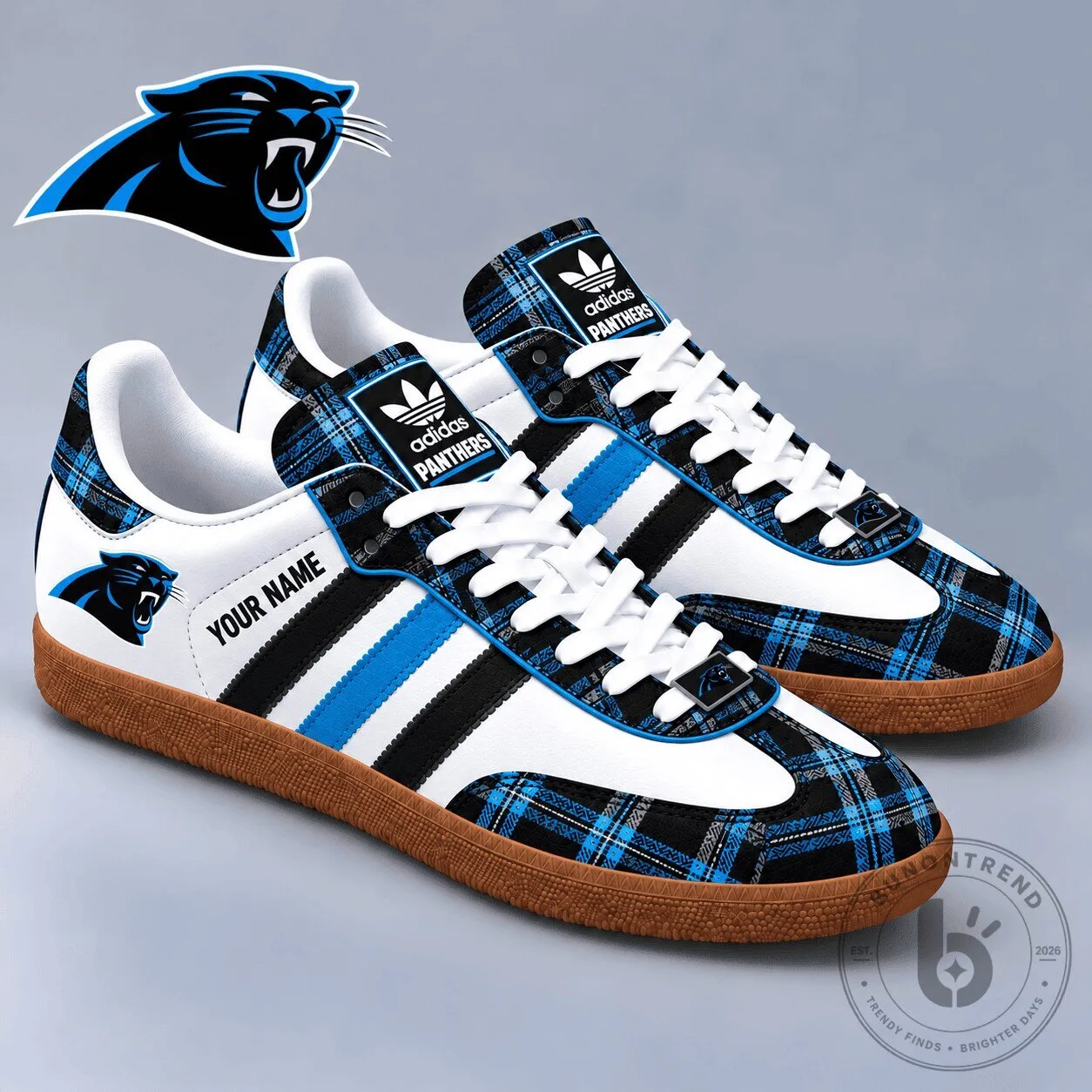 Carolina Panthers NFL Vintage Plaid Samba Shoes Custom Name Football Fan Gift