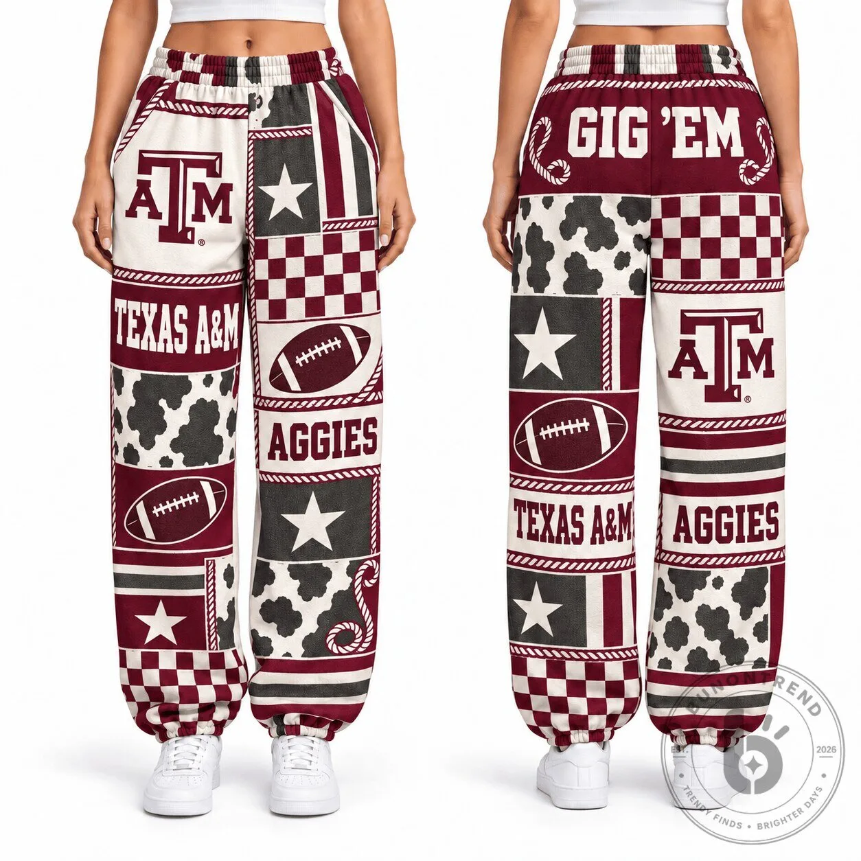Texas A&M Aggies Football Team Patchwork Design Casual Pants