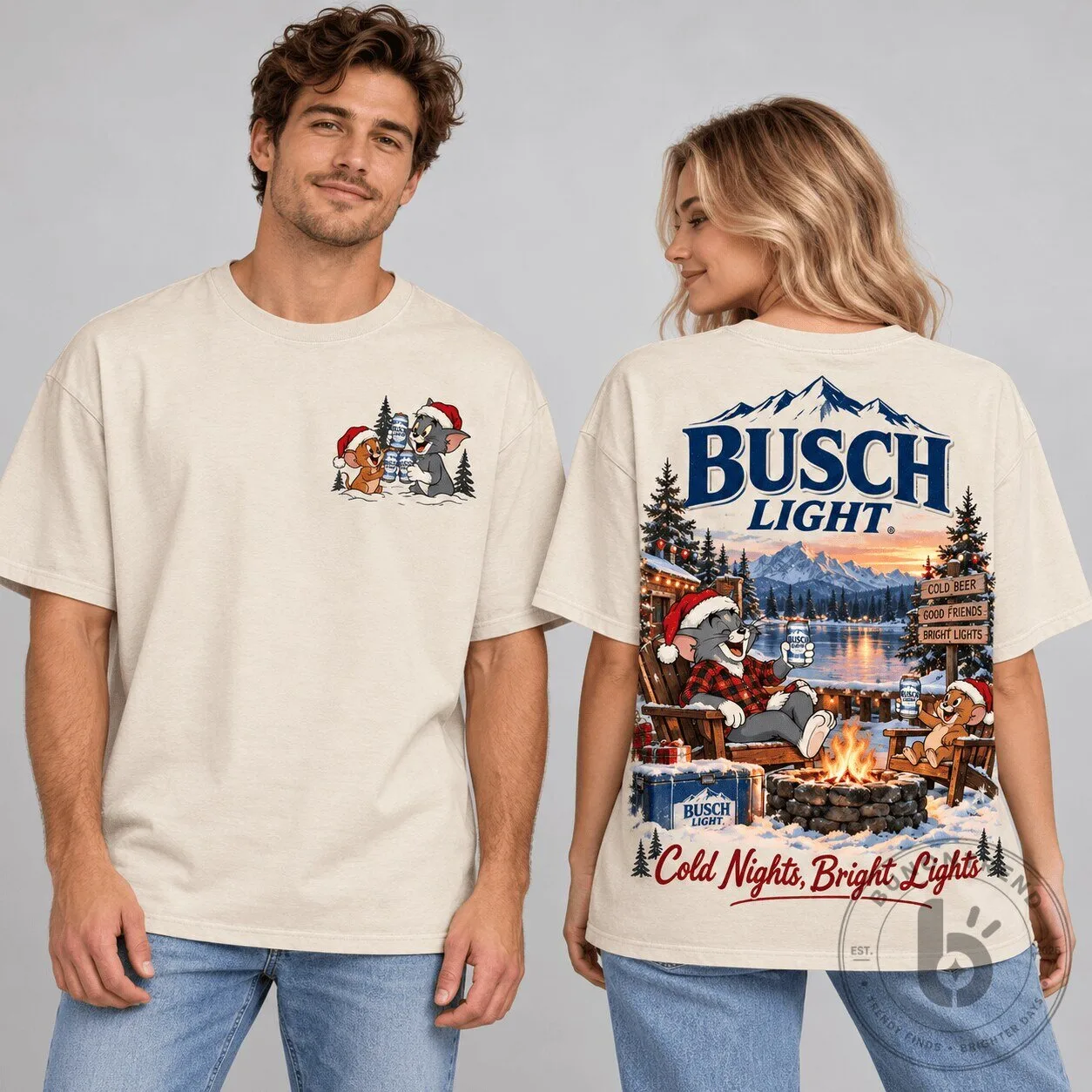 Busch Light Tom and Jerry Christmas Cold Nights Bright Lights T-Shirt