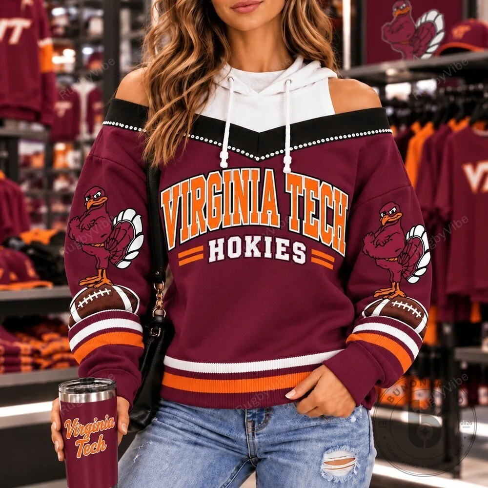 Virginia Tech Hokies Football Team Off Shoulder Hoodie