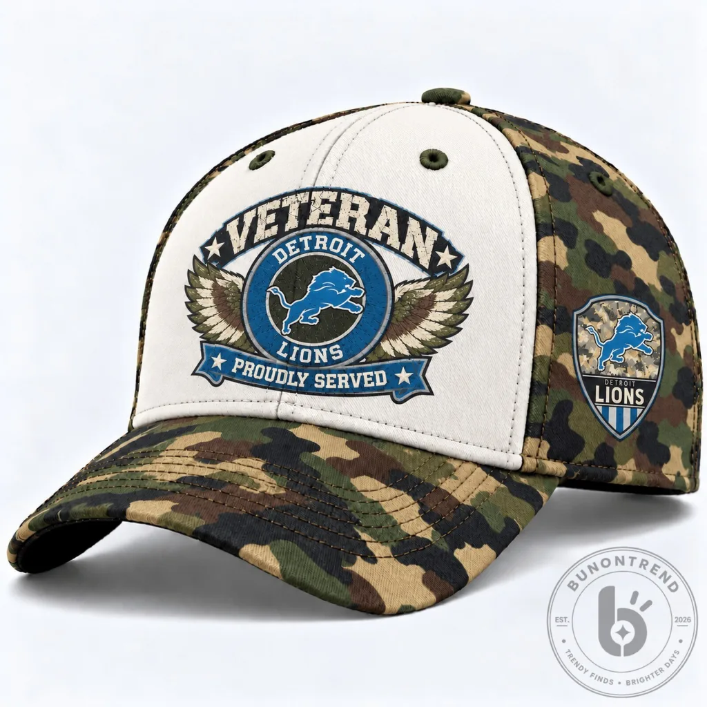 Detroit Lions Veteran Proudly Served Camouflage Baseball Cap Hat Detroit Lions Veteran Proudly Served Camouflage Baseball Cap Hat